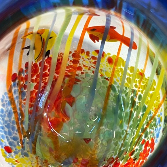 Heavy thick Art Glass Blown Tropical Fish Aquarium Vase Murano Style - Picture 15 of 16